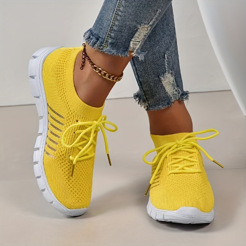Women's Breathable Knit Sneakers Casual Lace Outdoor Shoes - Temu