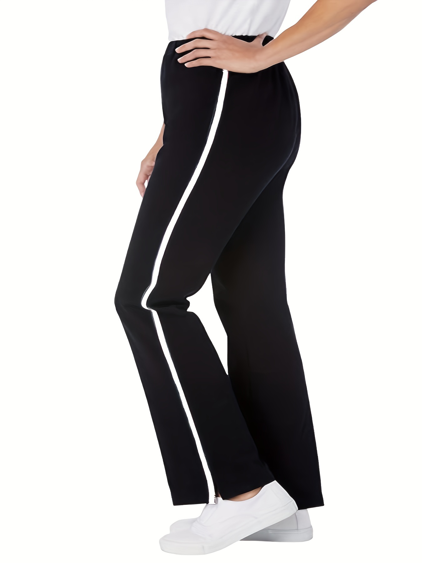 Plus Size Elegant Pants Women's Plus Stripe Print Side - Temu