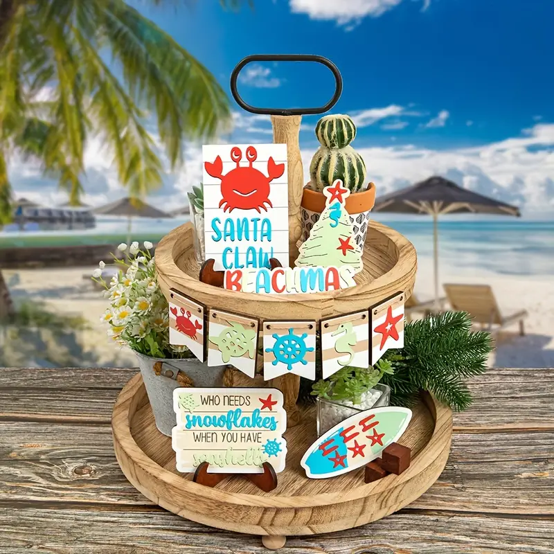 16pcs/set Surfing Style Layered Tray,2024 New Summer Turtle, Crab, Summer  Seaside Animal Elements ,Bedroom, Living Room, Kitchen Furniture Decoration