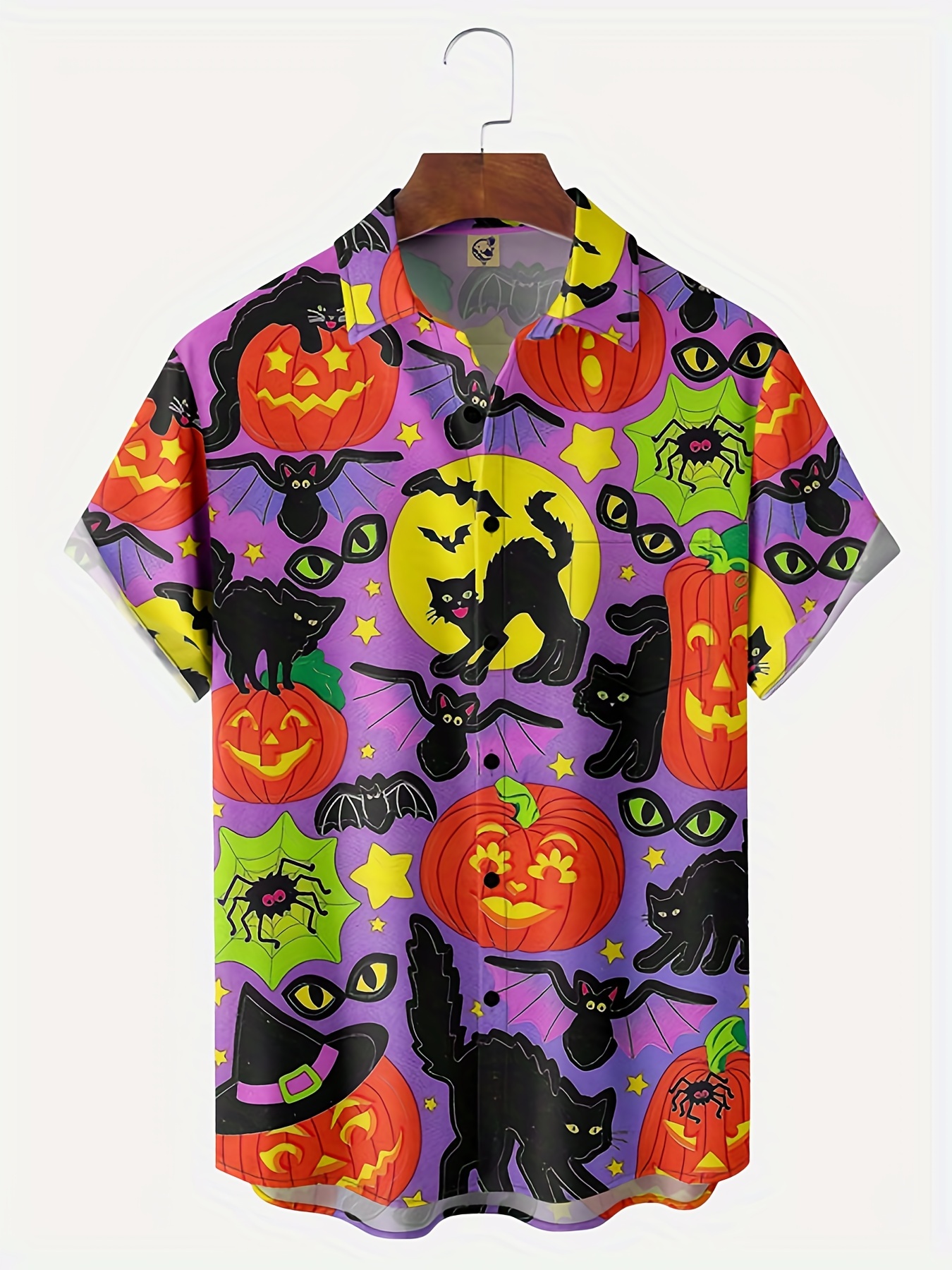 Men's Halloween Print Short Sleeve Lapel Shirt Vintage Bowling
