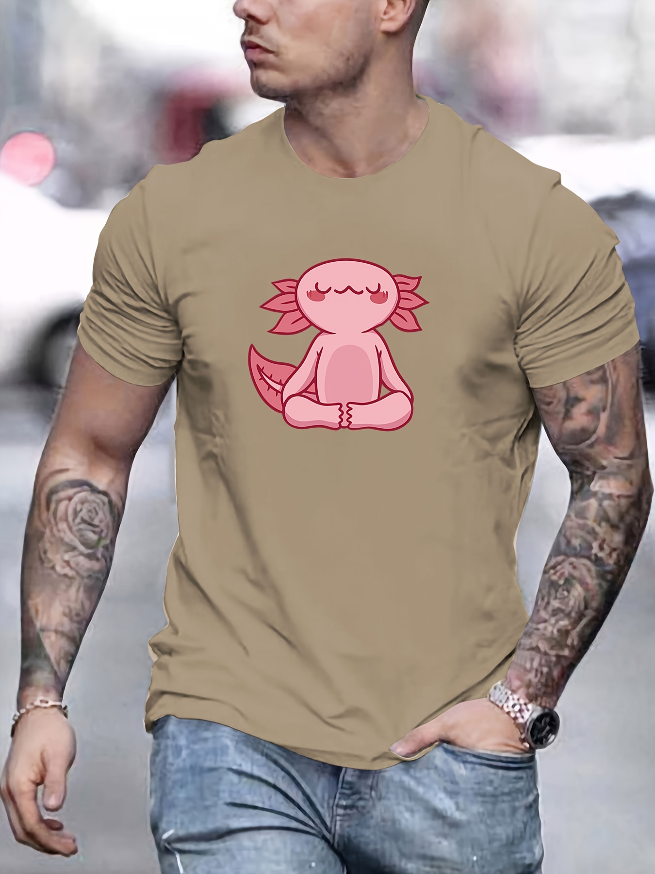 Camiseta de gola redonda com estampa de desenho animado Axolotl, camiseta  de manga curta Kawaii para primavera e verão, roupas femininas - Temu  Portugal