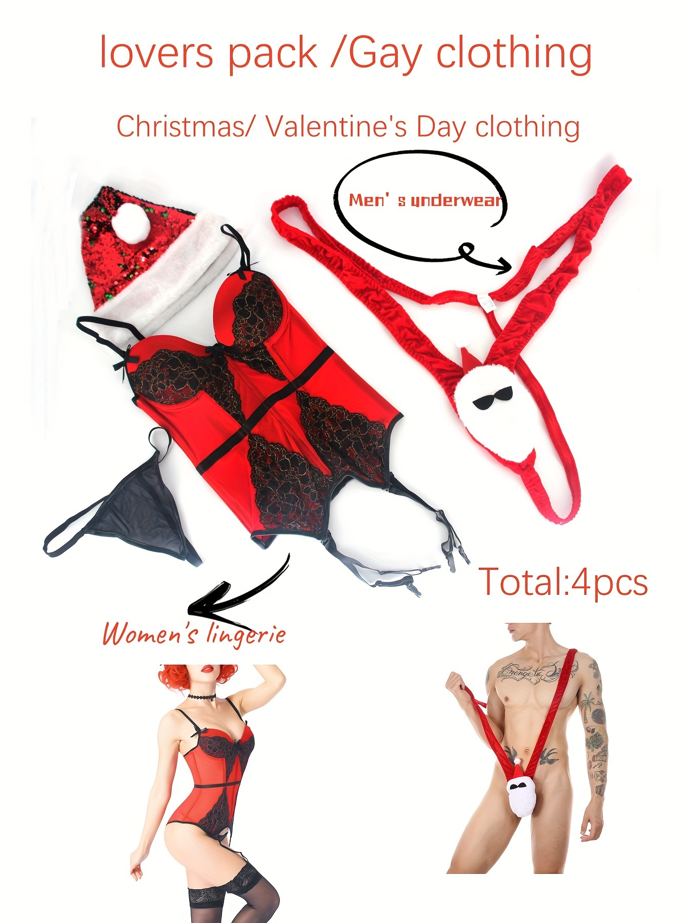 Christmas Valentine's Day Couple Costumes Sexy Lingerie - Temu
