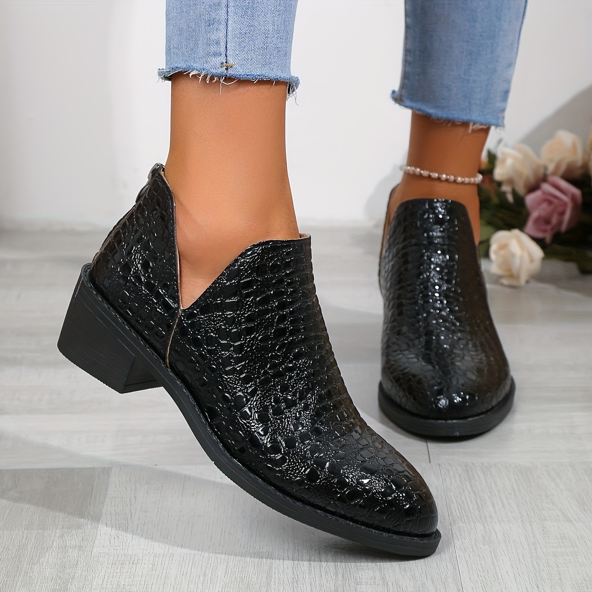 Black patent glitter chunky ankle outlet boots