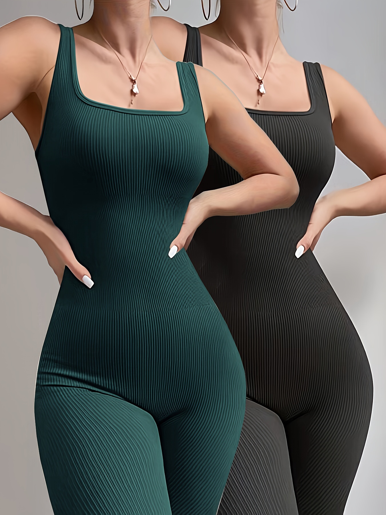 Square Neck Bodysuit for Women Thumb Holes Gym Yoga Jumpsuit Long Sleeve  Workout Full Body Overalls Athletic Romper