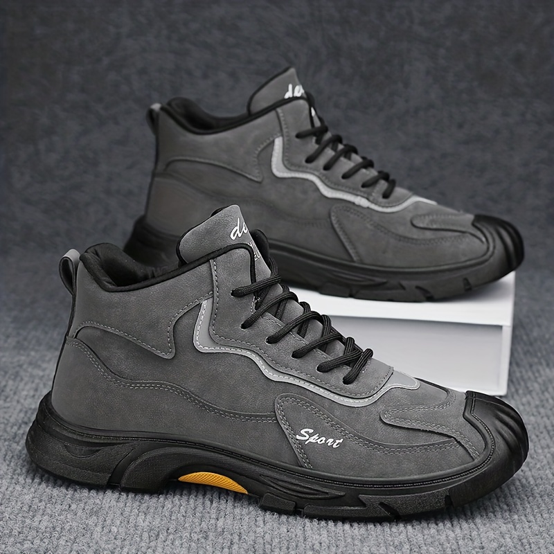 Lace-Up Comfortable PU Work Boots, Men's Sturdy and Breathable Shoes Sneakers,Steel Toe Shoes Men,Temu