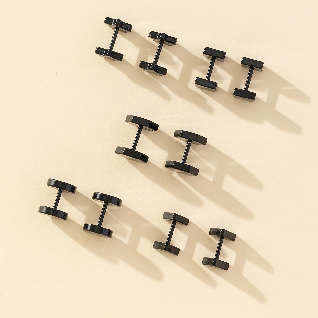 

10pcs Black Stainless Steel Double-sided Earrings, Geometric Stud Earrings Jewelry Gifts