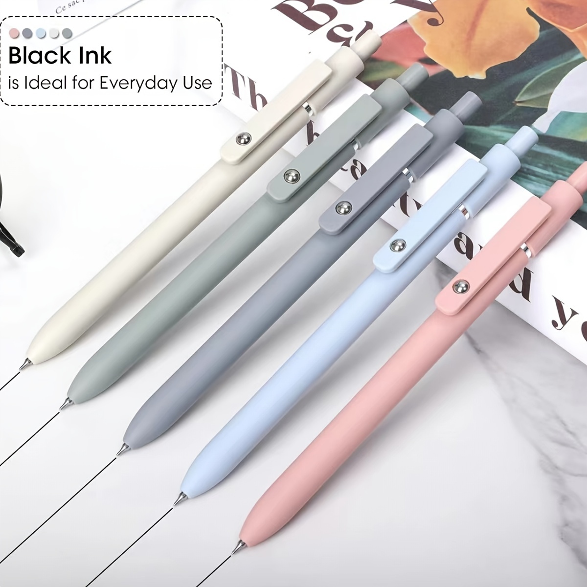 

5pcs Gel Pen Quick-drying Ink Pen Fine Tip High-end Retractable Ballpoint Gel Pen Black Ink Smooth Writing Suitable For School Office