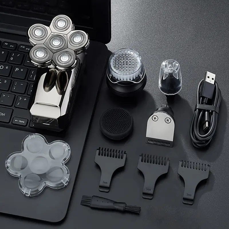 electric head hair shaver led display ultimate mens cordless rechargeable wet dry skull bald head waterproof razor with rotary blades clippers nose trimmer brush massager details 2