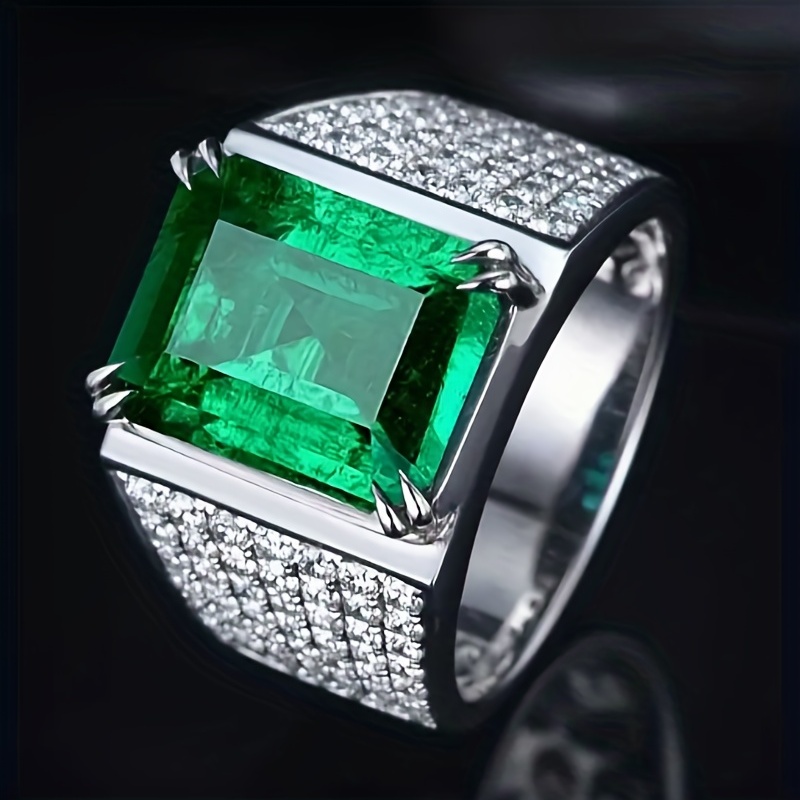 Men's Natural Emerald Green Zircon Ring