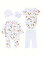 adorable rainbow outfit for newborn baby romper jumpsuit pants hat gloves perfect for pictures