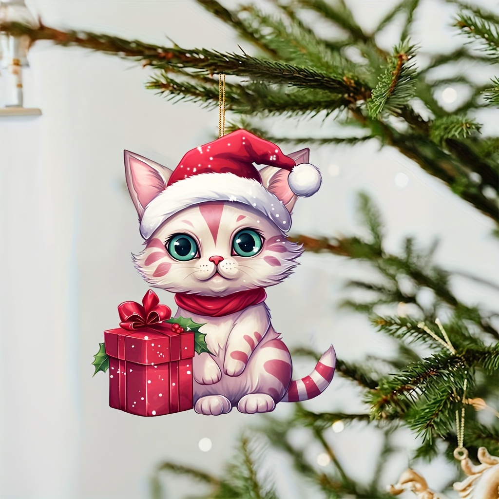 Christmas Cat Acrylic Pendant Festivals Decor Car Decor Room - Temu