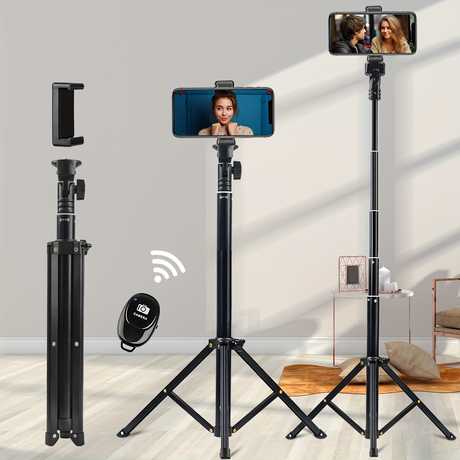 Mini trípode de cámara portátil, para iPhone/Samsung/Google Smartphone  Clamp/Action Cam, ligero, mango blanco, trípode de viaje con mango blanco