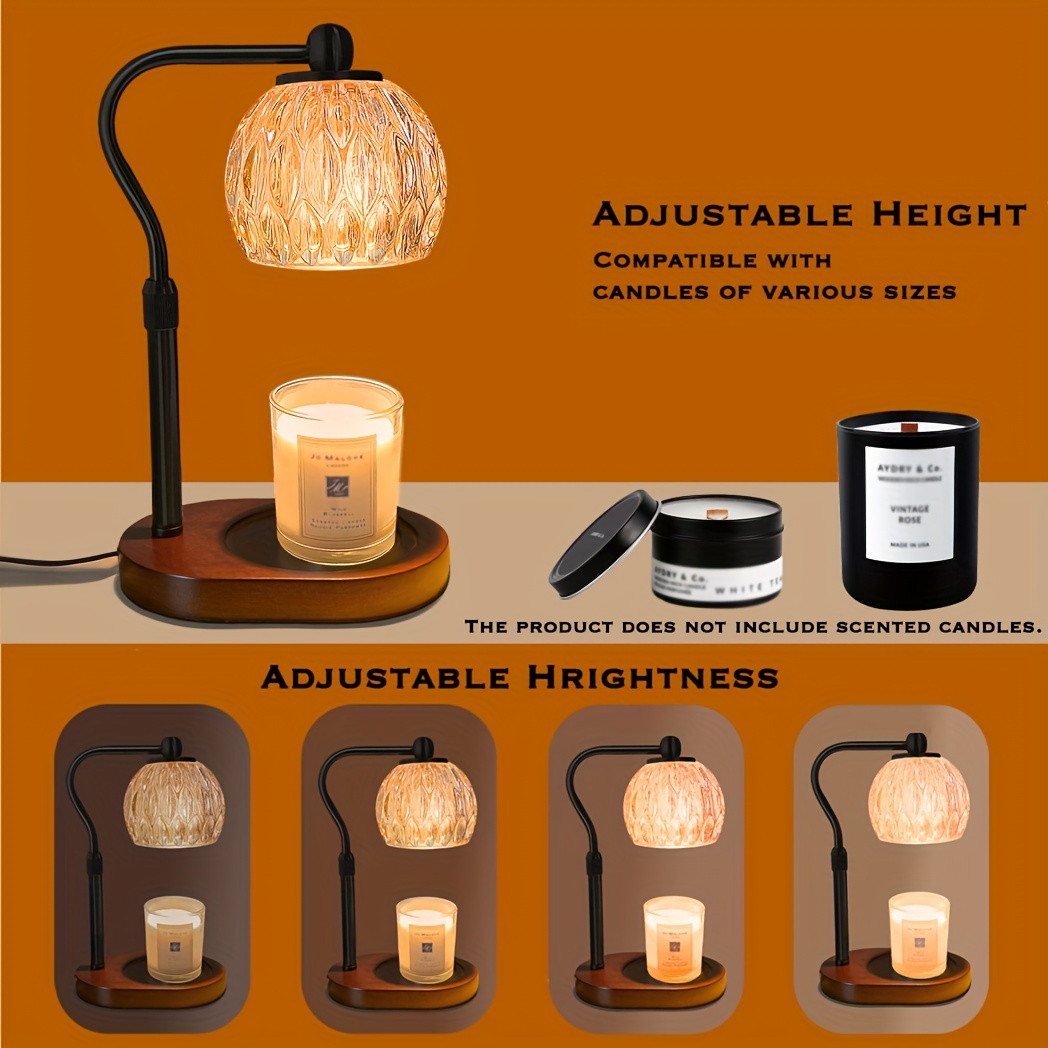Candle Warmer Wax Melts Electric Candle Warmer With 2 Bulbs Timer Dimmer  Amber Adjustable Height Warmer