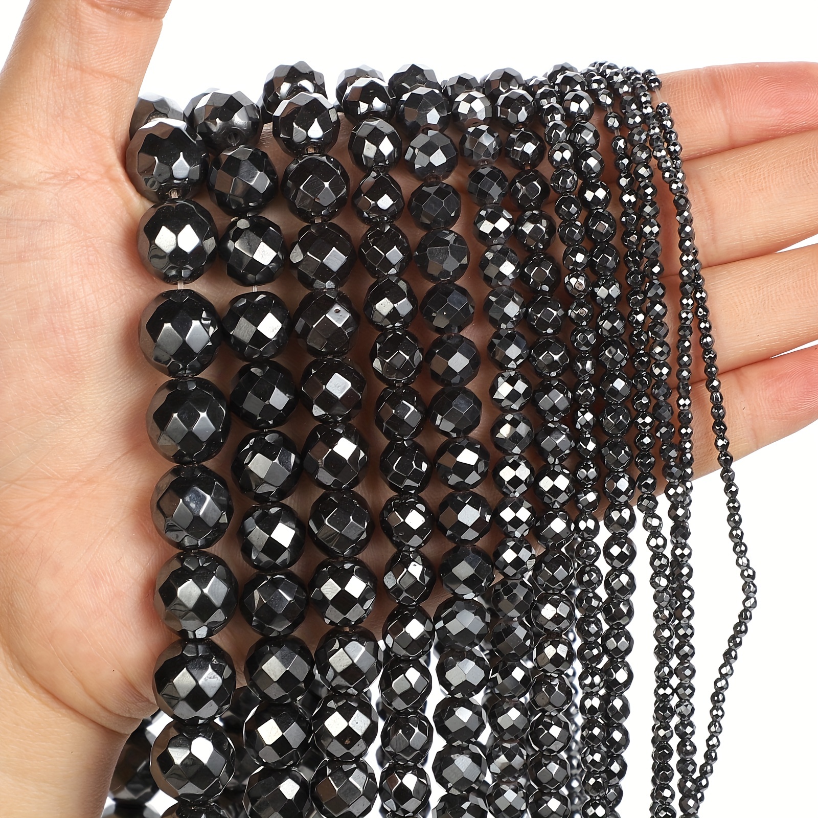 Black Faceted Hematite Beads Natural Stone Beads Round Loose - Temu