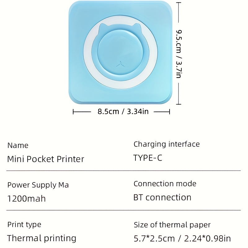 mini pocket printer wireless bt connection thermal printer for photos receipts notes memo labels qr codes more compatible with ios android phones 1 roll printing paper details 6