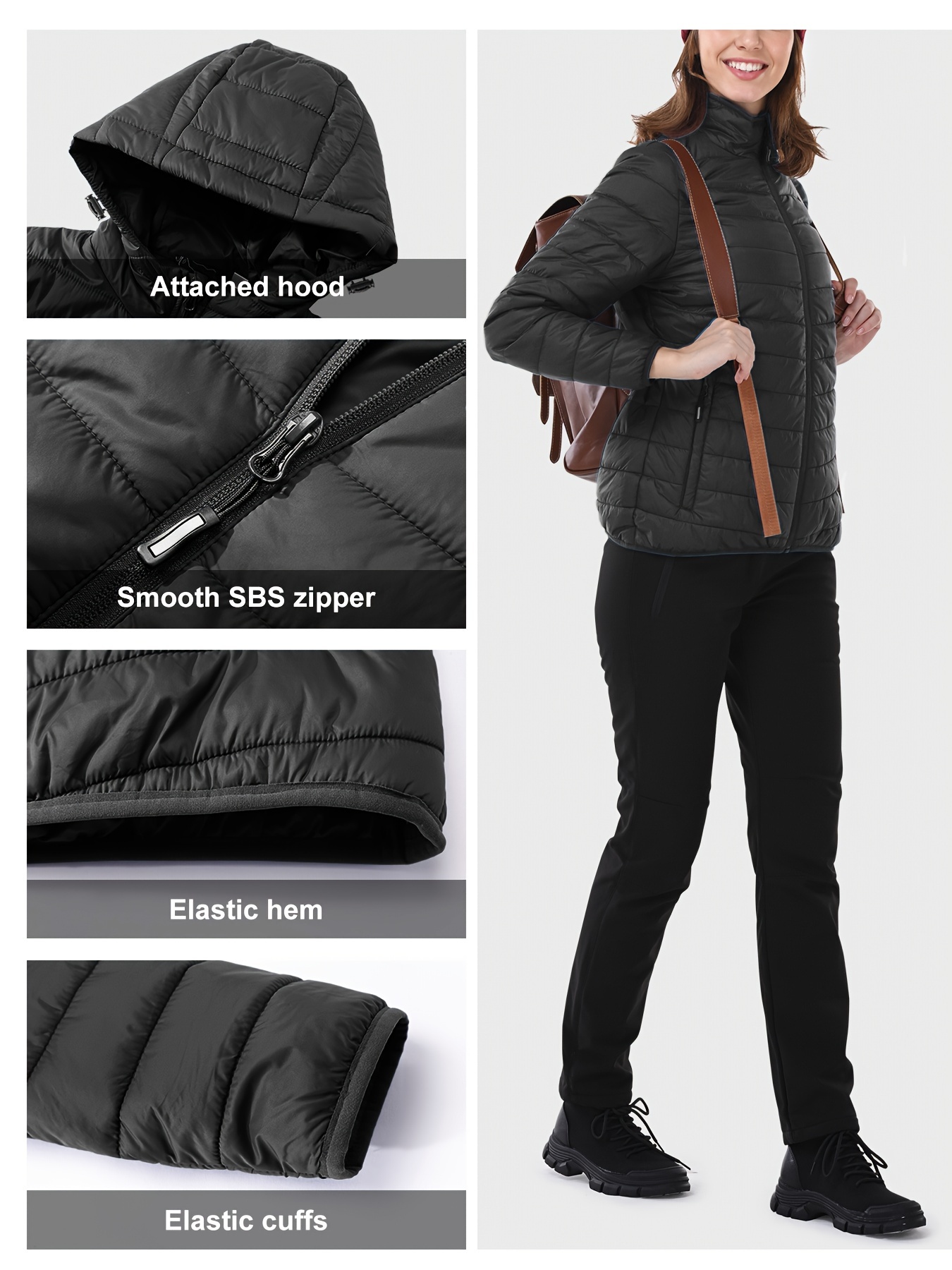 Black Quilted Puffer Zip Sac