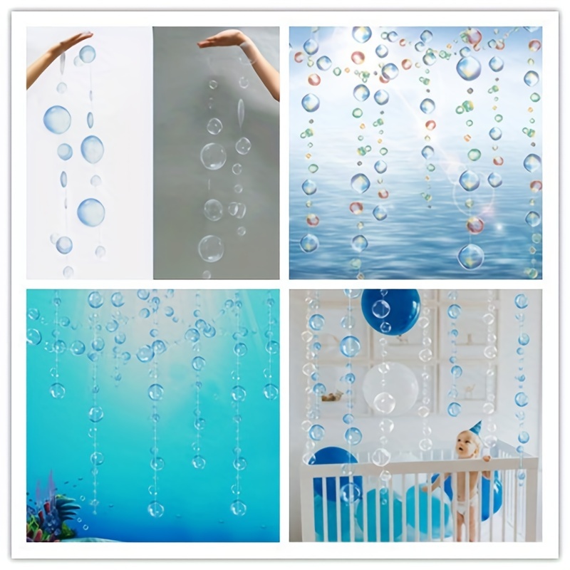 Transparent Bubble Garlands Mermaid Party Decoration Colored Blue Flat Cutouts Hanging Streamer for Birthday Baptism Wedding Ocean Wall Decal Baby