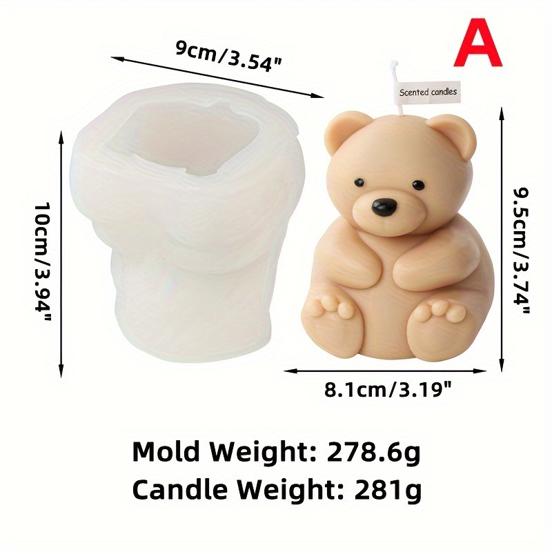 3D Teddy Bear Mold Silicone Gypsum Ornament Candle Making