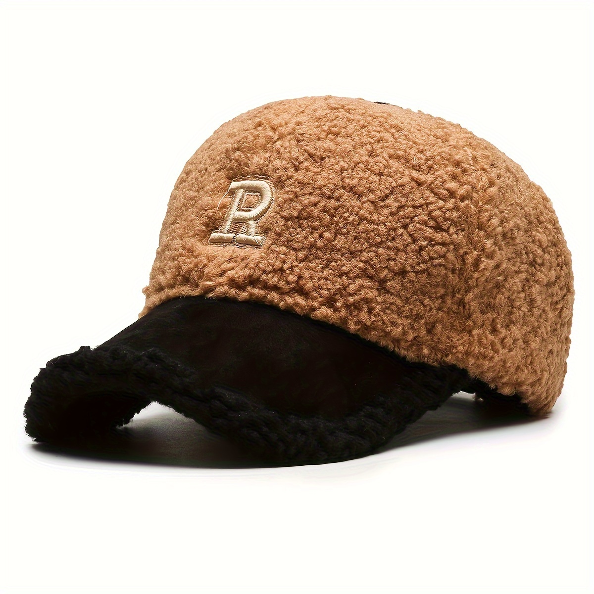 Classic Faux Fur Baseball Letter R Embroidery Warm Plush Dad Hat Breathable  Adjustable Winter Sun Hats For Women Outdoor - Temu