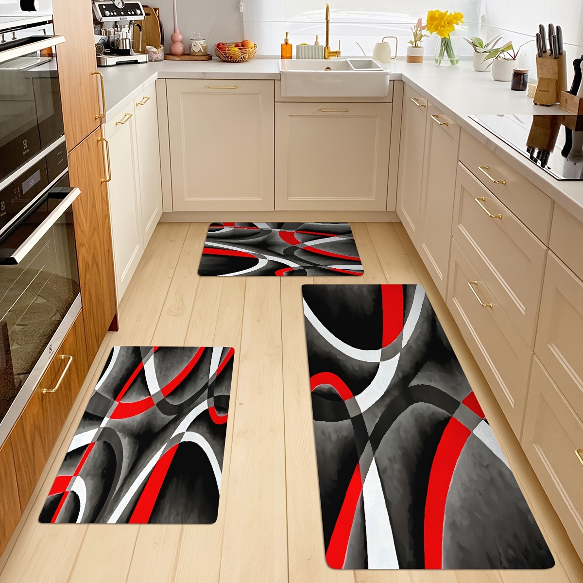 

1pc Crystal Velvet Kitchen Mat, Modern Multi-colored Irregular Print Rug, Non-slip Polyester Floor Mat, For Doorway Laundry Room Dining Table, Room Decor