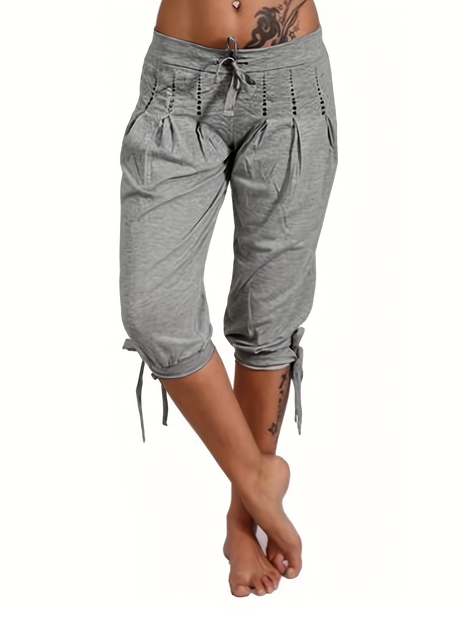 Women's Casual Pants: Loose Coral Pockets Capri Pants - Temu Canada