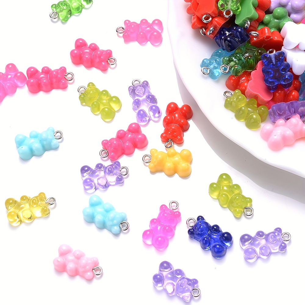 10pcs 10x20mm Resin Little Bear Transparent Gummy Bear Charms Mixed Color Acrylic Handmade Pendant for Necklace DIY Bracelet Jewelry Accessories
