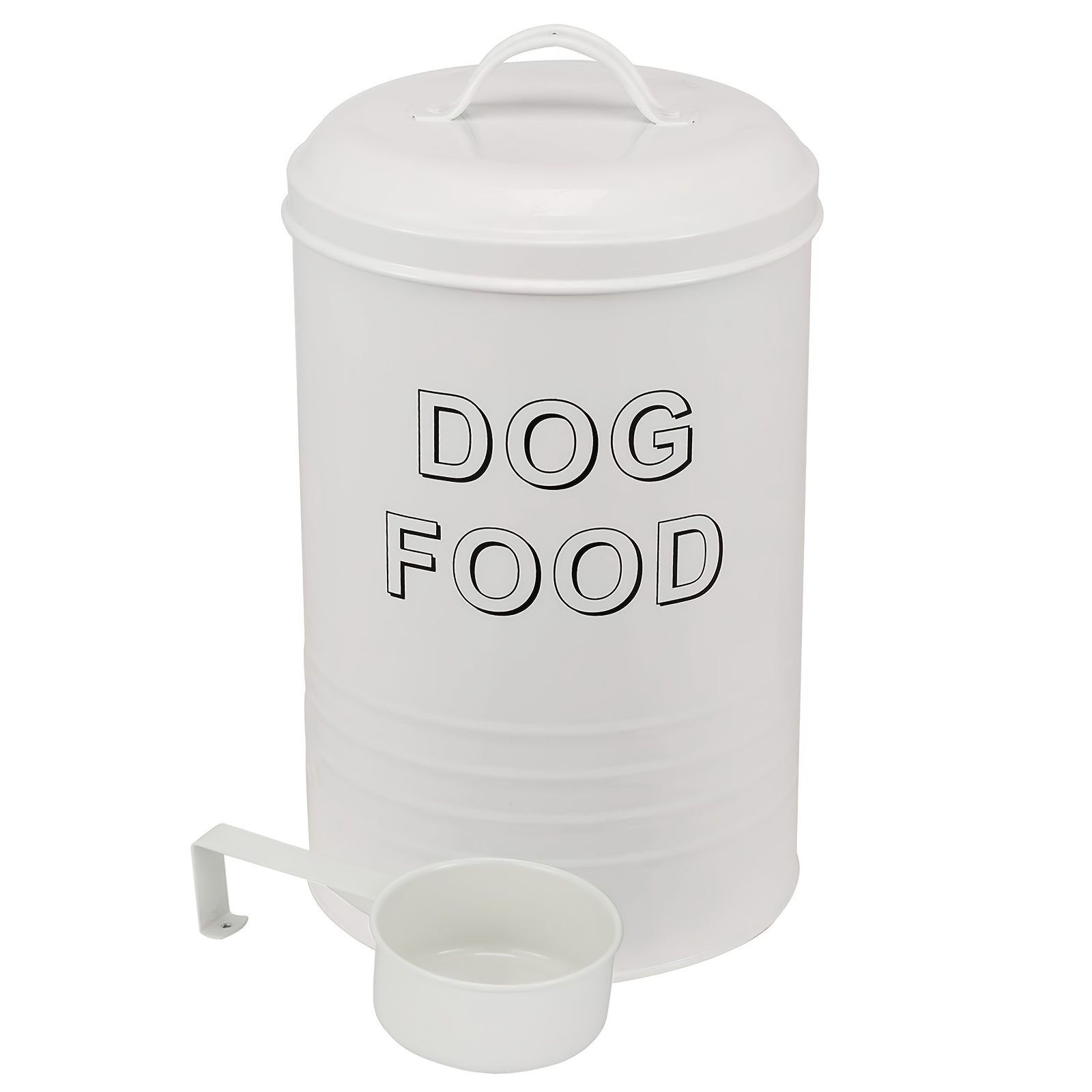 Metal dog food outlet container