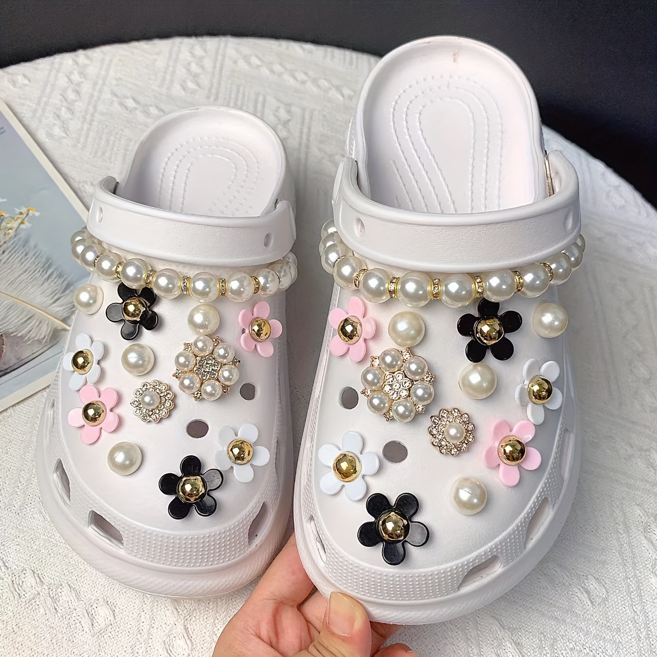 Women's Hole Shoes Decoration Accessories Silver Bear Heart - Temu