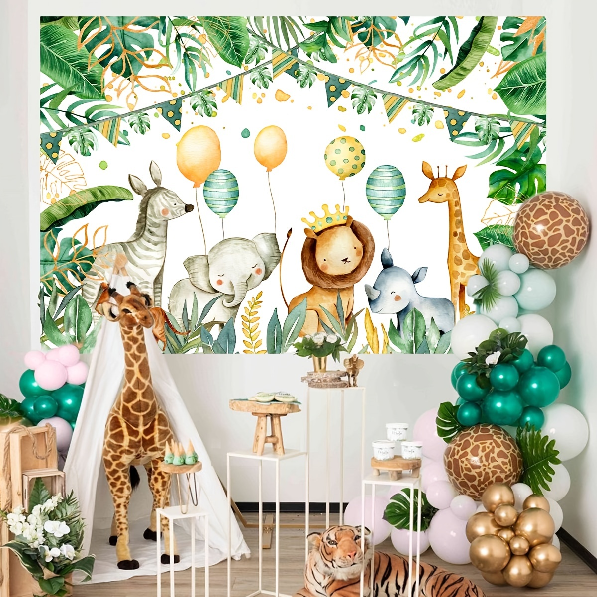 1pc Animal Green Background Cloth 59 39 3 Birthday Background Cloth Party  Banner Cake Table Decoration Supplies - Toys & Games - Temu