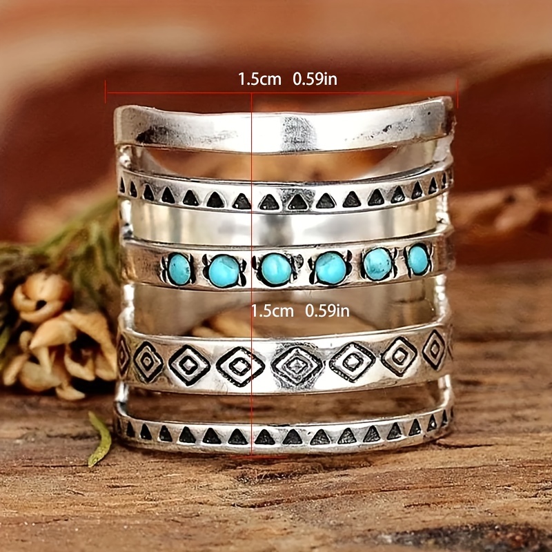 Boho Engraved Vintage Pine Stone Ring for Men
