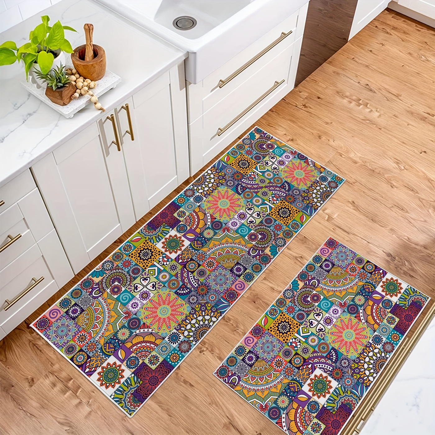 Small Kitchen Rugs Mats Washable Absorbent Farmhouse Floor Mat in Front of  Sink