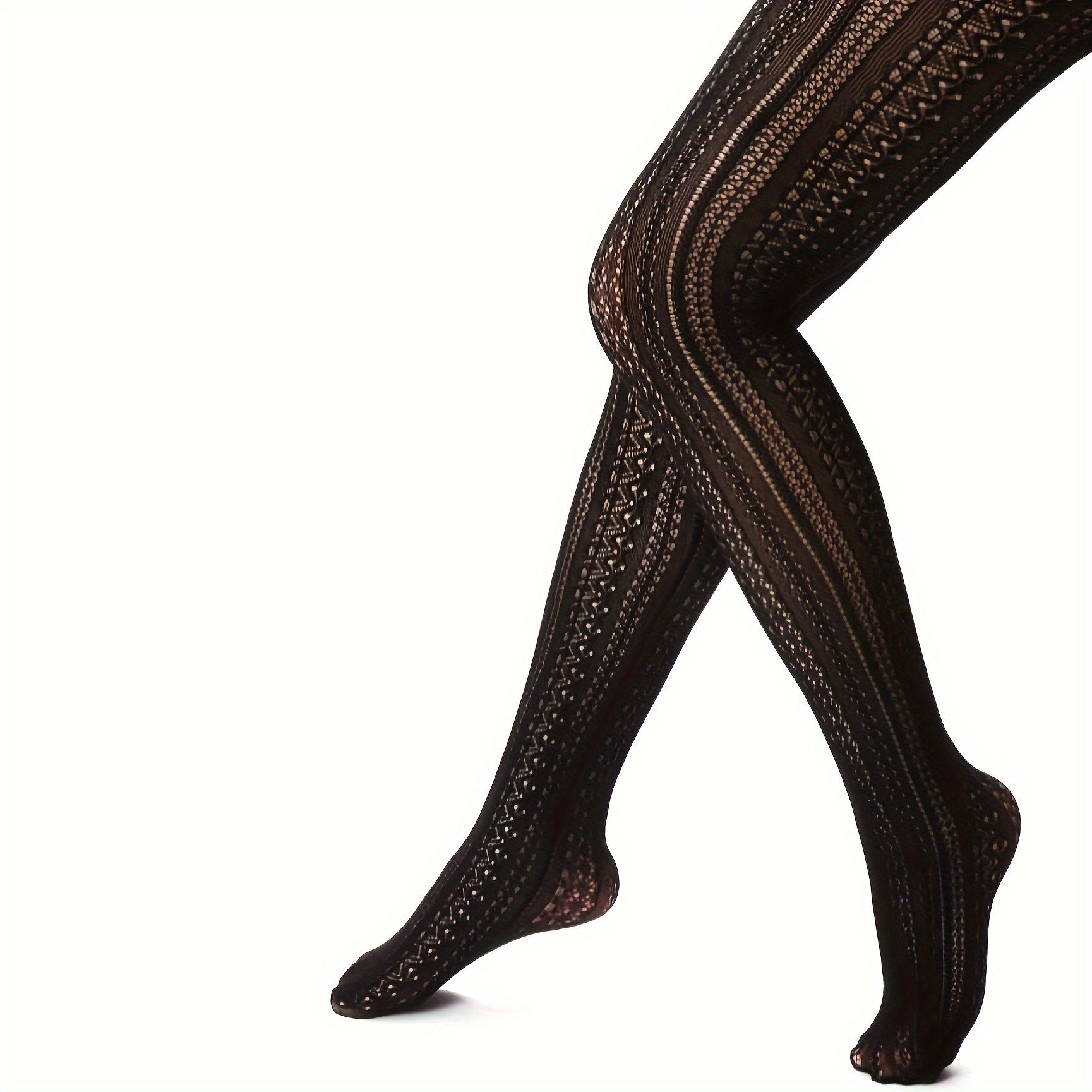 1 Pair Elegant Women's Vintage Lace Tights - Intricate Hollow-Out Design, 100% Polyester, Hand Washable, Sheer White Pantyhose for Sophisticated Style, Lace Trim