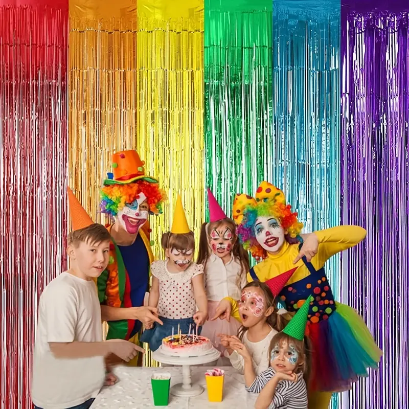 Rainbow Party Decorations Foil Fringe Curtains Rainbow - Temu Belgium