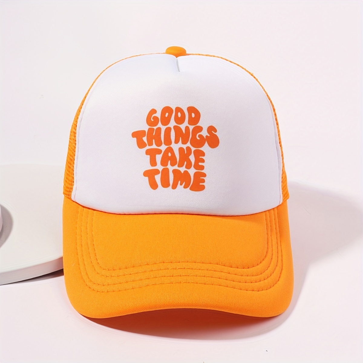 Printed Mesh Trucker Hat Good Things Take Time Color Block Baseball unisex Simple Breathable Dad Hats for Women Men,Temu