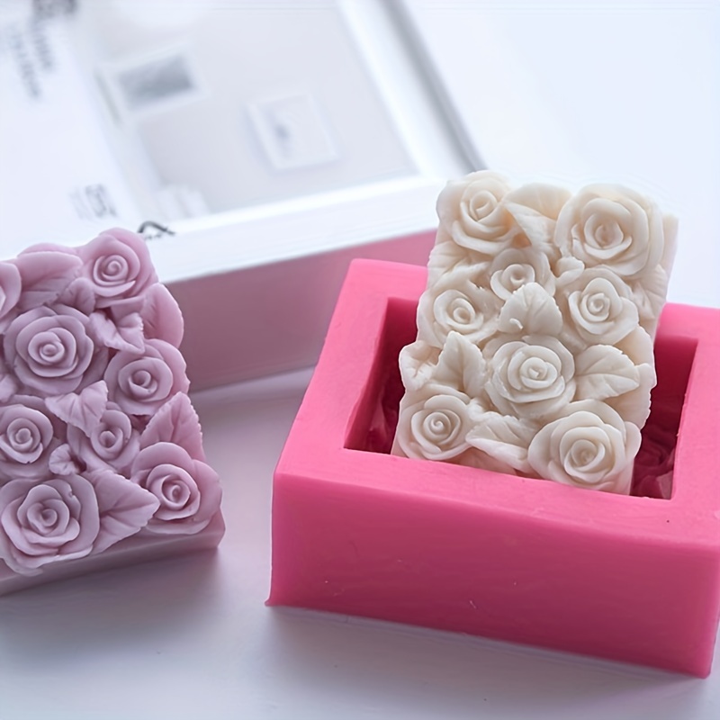 1pc Flower Design DIY Silicone Mold, 6 Grid Rose Soap Mold For DIY