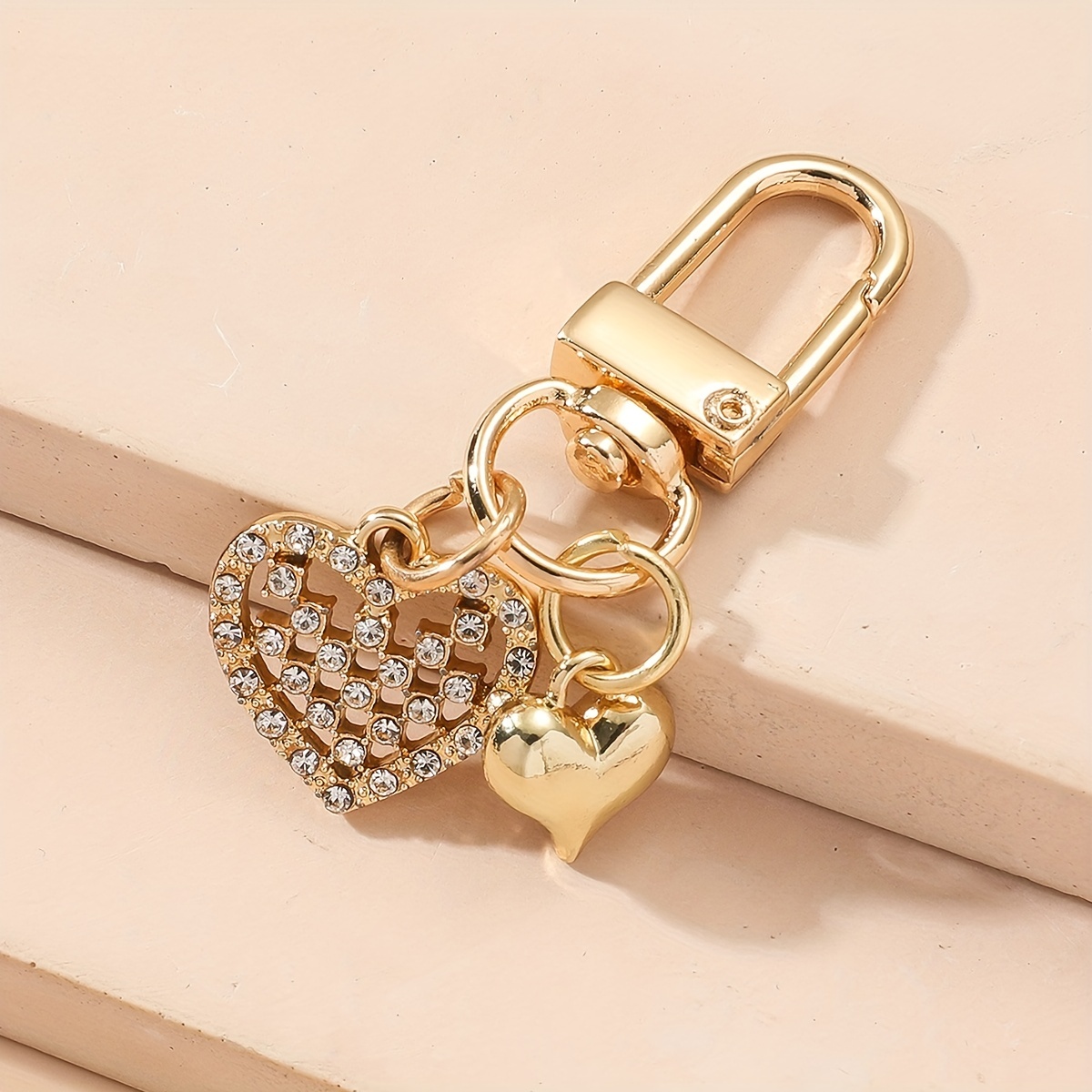 1pc Fashion Pink Rhinestone Decor Heart Keychain Women Jewelry