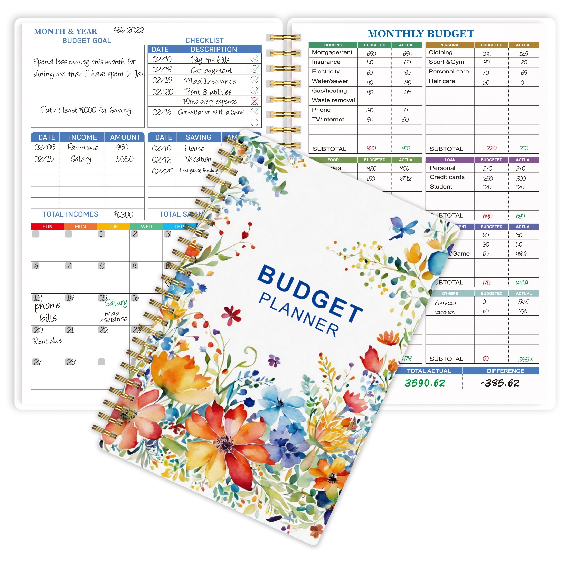

1pc Budget Planner - Monthly Finance Organizer With Expense Notebook To Manage Your Money Effectively, Undated Finance Planner/account Book, Start Anytime, A5, 100gsm Paper - Water Flower