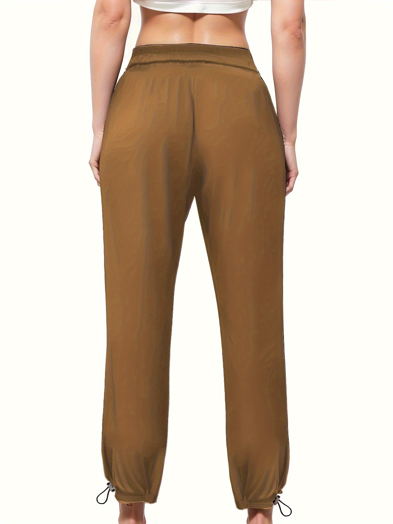 Solid High Waist Lounge Pants Warm Soft Elastic Drawstring - Temu