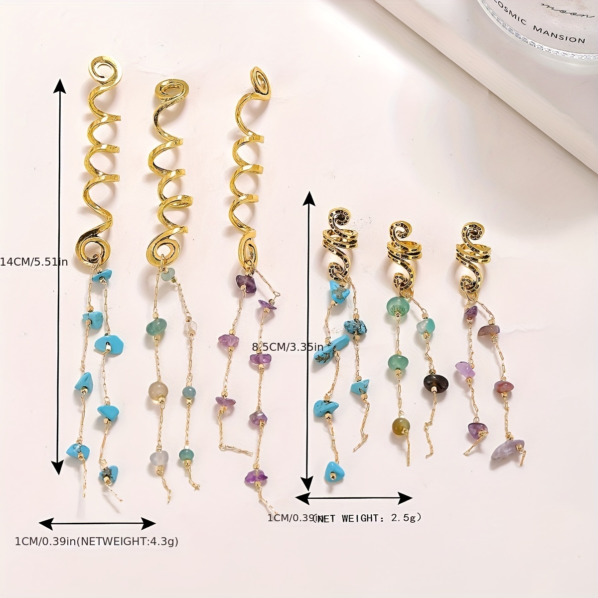 Colored Natural Stone Tassels Hair Jewelry For Braids - Temu