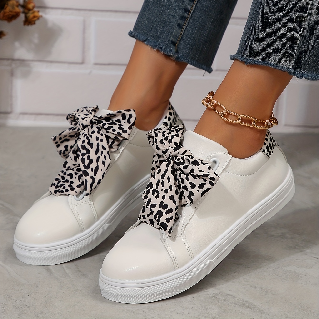 Women's Leopard Print Sneakers Casual Lace Outdoor Shoes - Temu