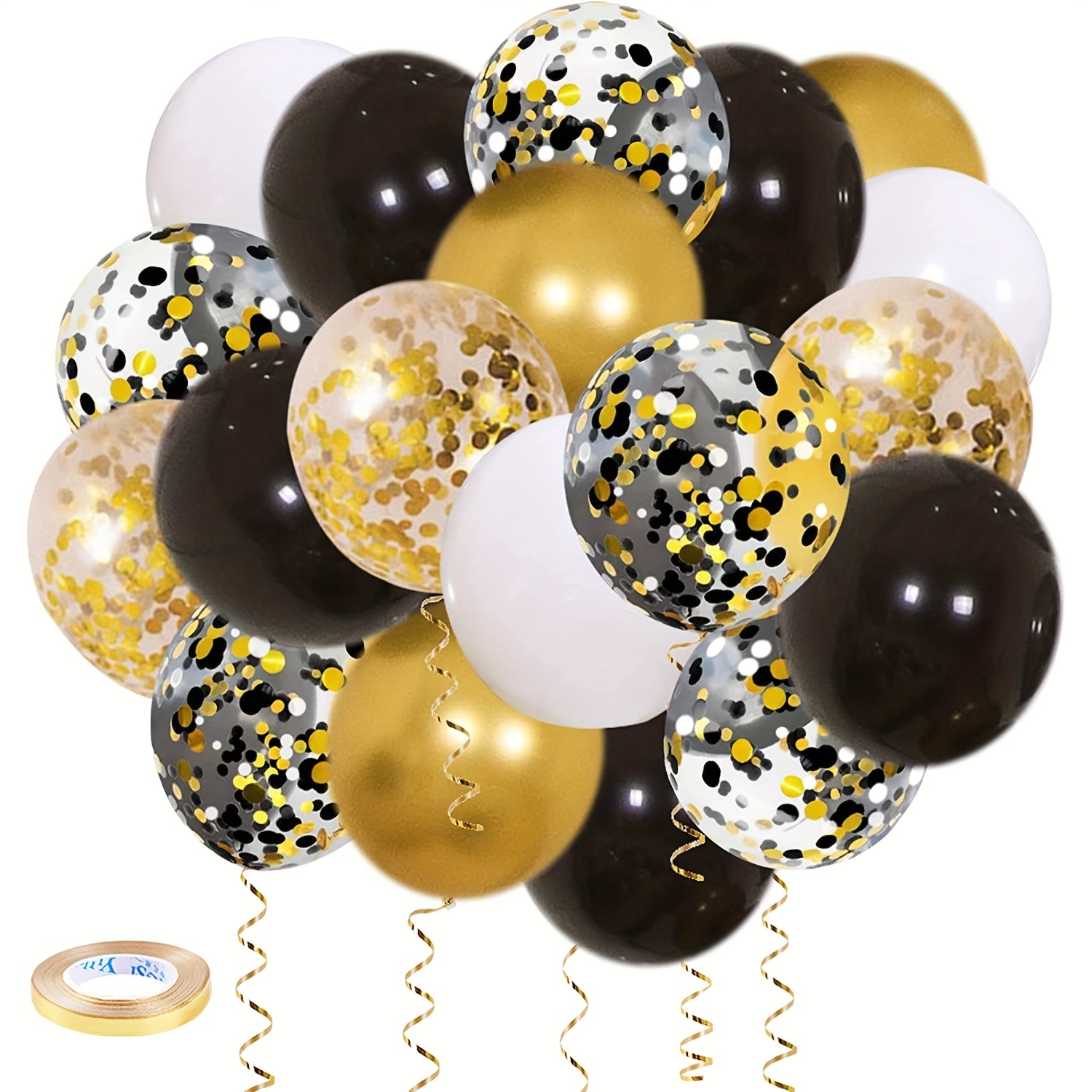 50 pezzi, palloncini a confetti neri dorati (30,48 cm), palloncini in  lattice bianchi per la decorazione del giorno della laurea, delle vacanze,  del