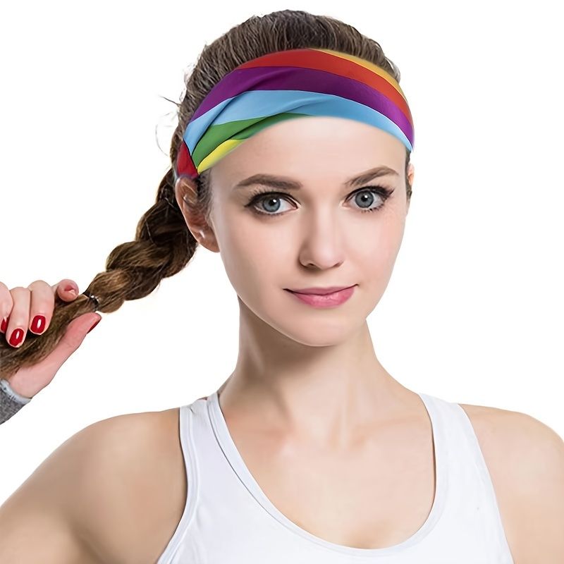 Rainbow Color Sports Headband Stretchy Wide Forehead Stretchy Non Slip Yoga  Hair Band Women's Sweatband - Sports & Outdoors - Temu