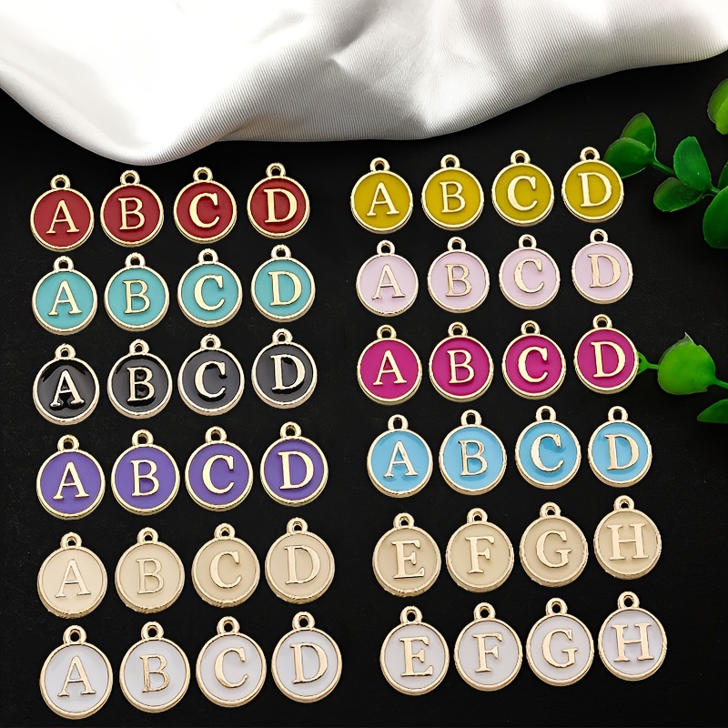  10 unids/lote de abalorios de letras del alfabeto de 0.472 in  hechos a mano, colgantes iniciales para fabricación de joyas, aretes de  pulsera hechos a mano - (color metálico: E/color de