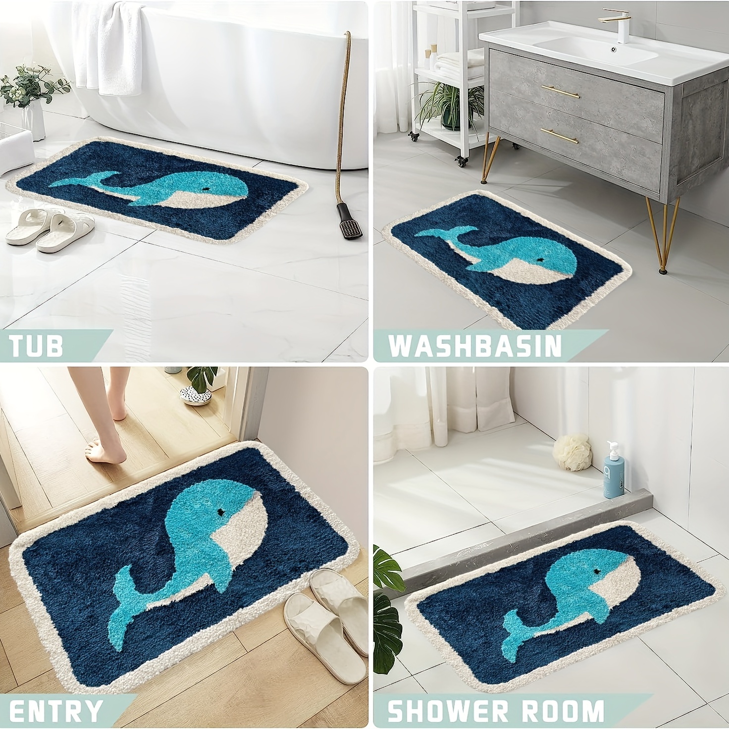 Cute Whale Seachells Sea Corals and Plants Bath Rugs Absorbent No