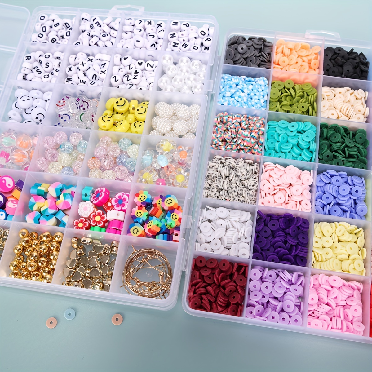 4600pcs Clay Beads Kits For Bracelets Making , Polymer Clay Flat Round Preppy  Beads With Pendant Ch
