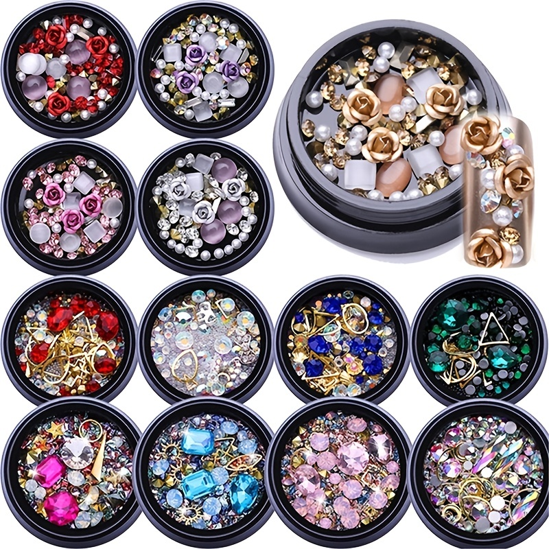 3d Artificial Nail Rhinestones Rose Artificial Jewelry - Temu