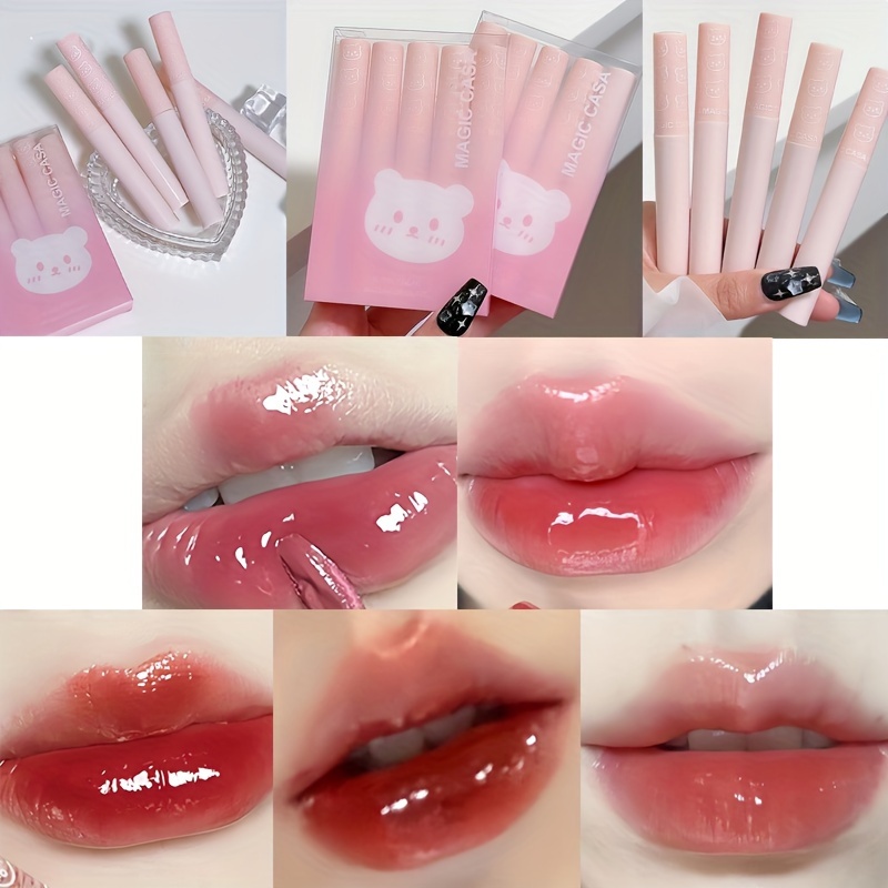 6 Colors Cute Bear Mirror Lip Gloss Moisturizing Long - Temu