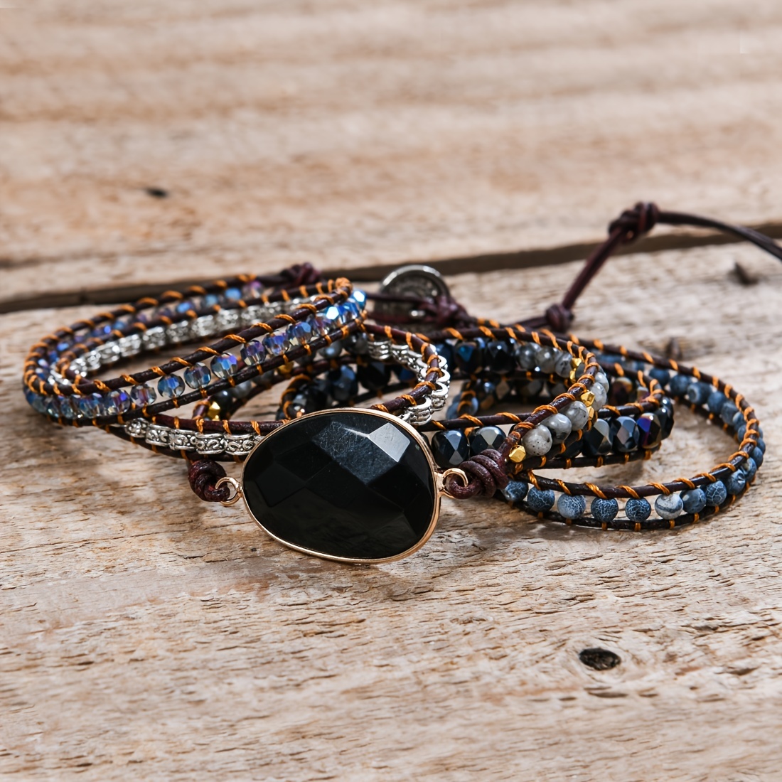Boho Style Wrap Bracelet, Crystal Natural Stone Beads