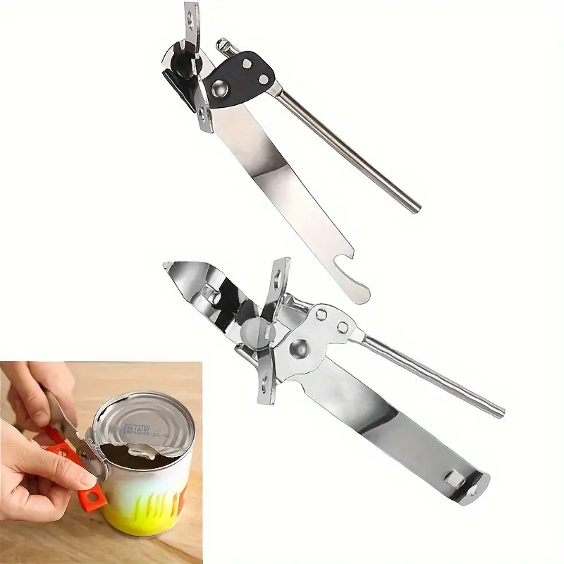 Can Opener, Classic Hand Held Metal Manual Can Opener With Built