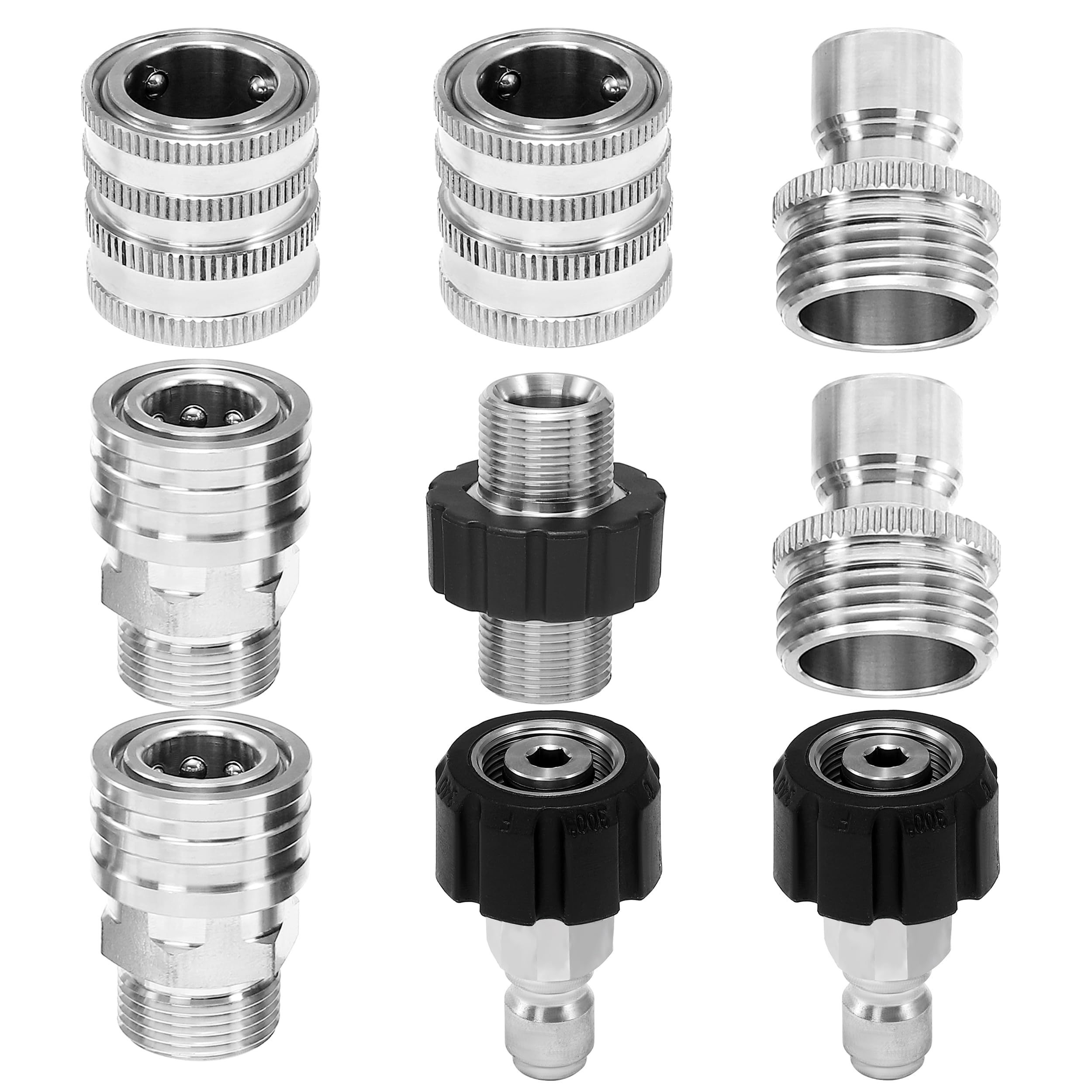 

9pcs/set Stainless Steel High Pressure Washer Adapter Quick Connect Fittings M22 Swivel 14mm To 3/8 Inch Kit For Power Washer Set, Slivery Color